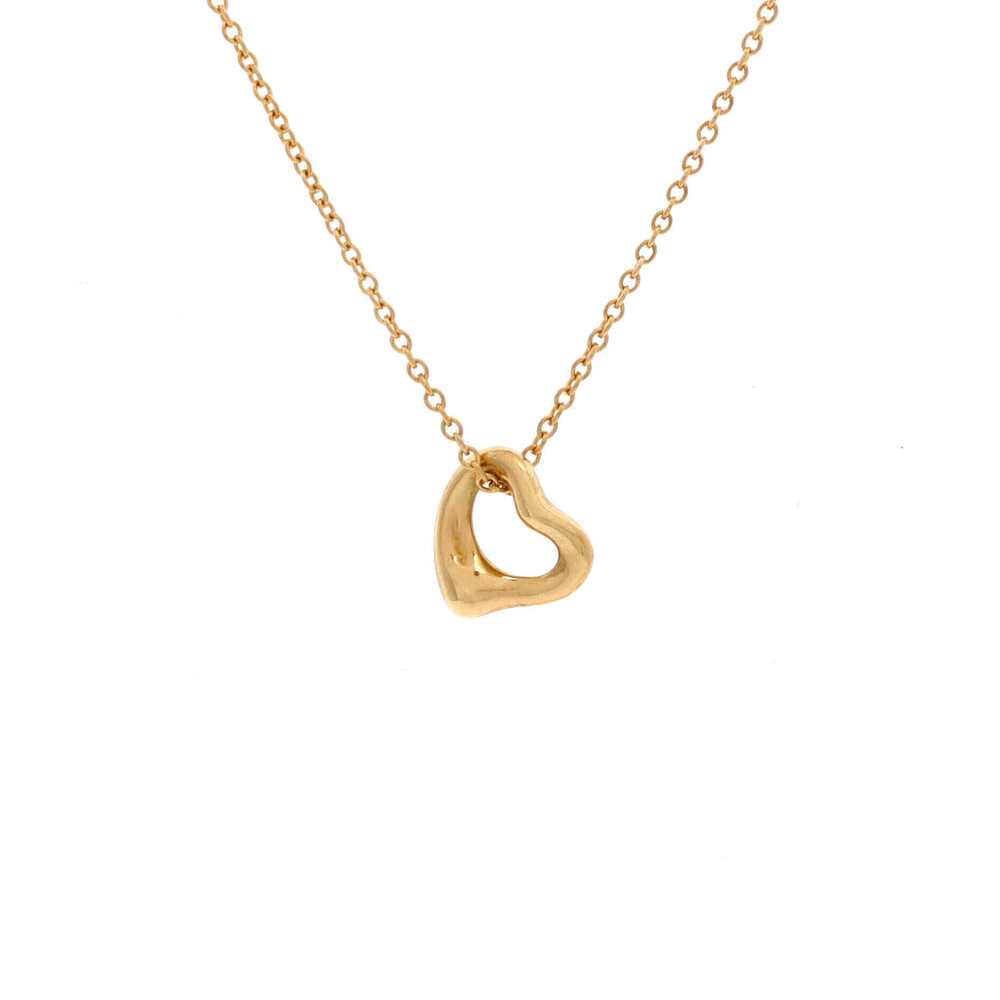 Tiffany & Co. 7mm Elsa Peretti Open Heart Pendant Necklace 18K Yellow Gold